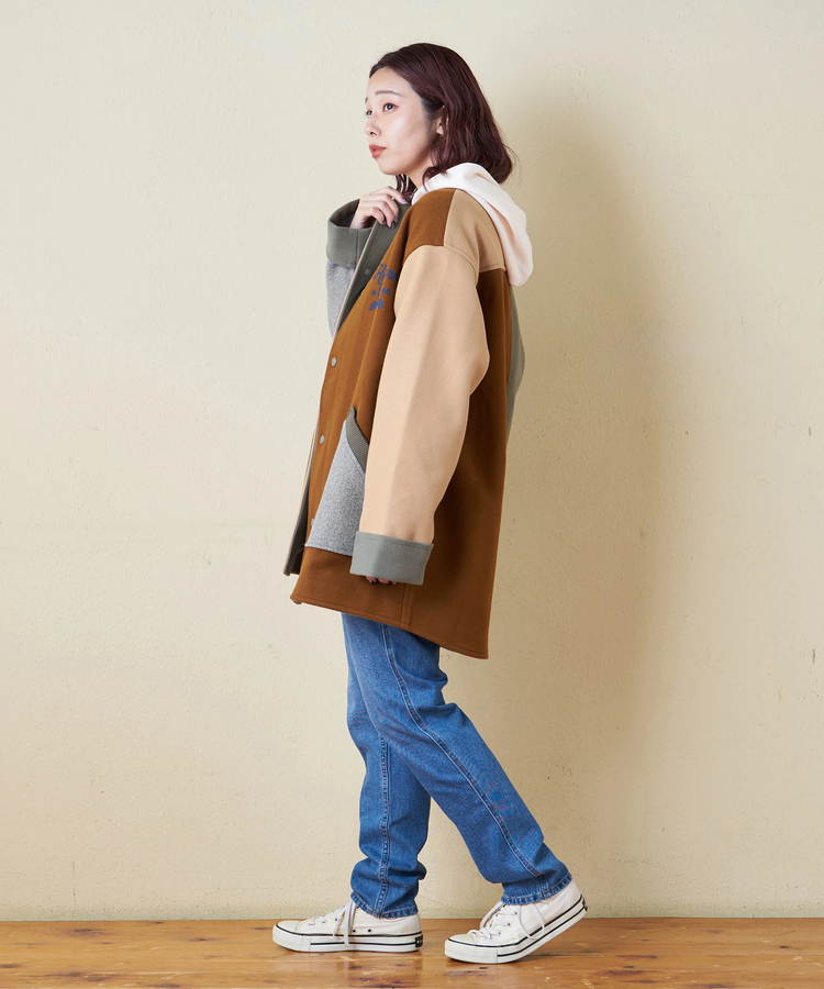 CUBE SUGAR(キューブシュガー) |【秋冬新作】ウールフィール 配色 ノーカラー ジャケット