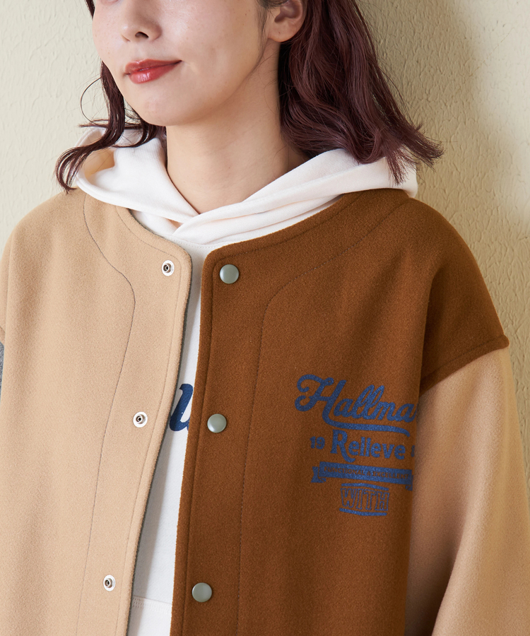 CUBE SUGAR(キューブシュガー) |【秋冬新作】ウールフィール 配色 ノーカラー ジャケット