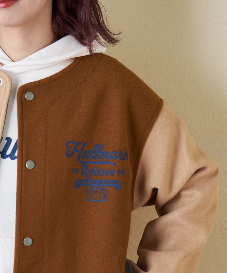 CUBE SUGAR(キューブシュガー) |【秋冬新作】ウールフィール 配色 ノーカラー ジャケット