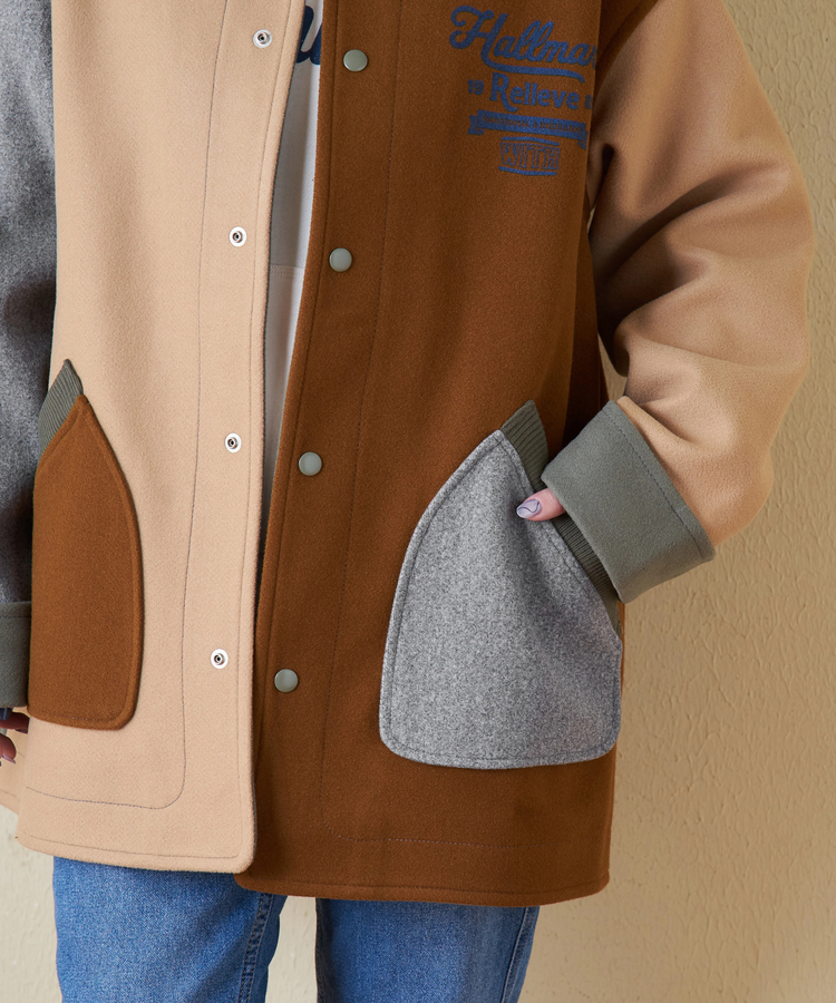 CUBE SUGAR(キューブシュガー) |【秋冬新作】ウールフィール 配色 ノーカラー ジャケット