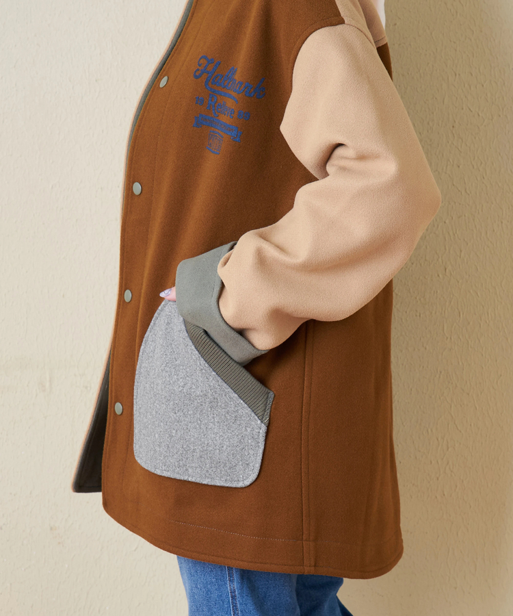 CUBE SUGAR(キューブシュガー) |【秋冬新作】ウールフィール 配色 ノーカラー ジャケット