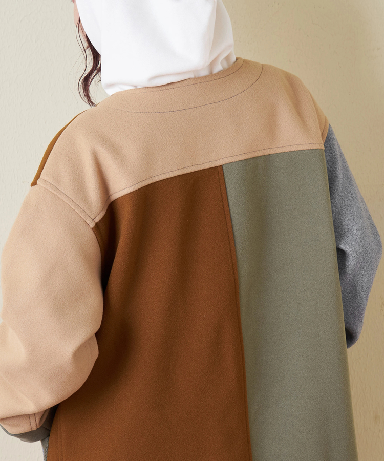 CUBE SUGAR(キューブシュガー) |【秋冬新作】ウールフィール 配色 ノーカラー ジャケット