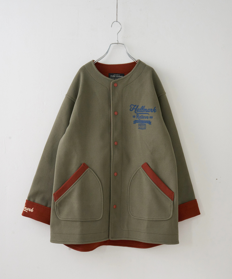 CUBE SUGAR(キューブシュガー) |【秋冬新作】ウールフィール 配色 ノーカラー ジャケット