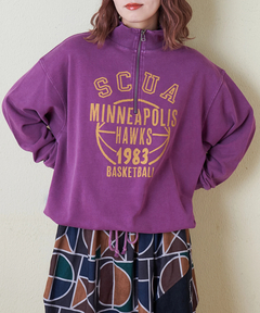 【秋冬新作】パウダー加工 スウェット ハーフジップ プルオーバー