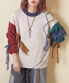 【秋冬新作】9/2アンティーク ニット ハンドステッチ プルオーバー