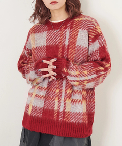 【秋冬新作】モヘアタッチ ニット ジャガード チェック柄 プルオーバー