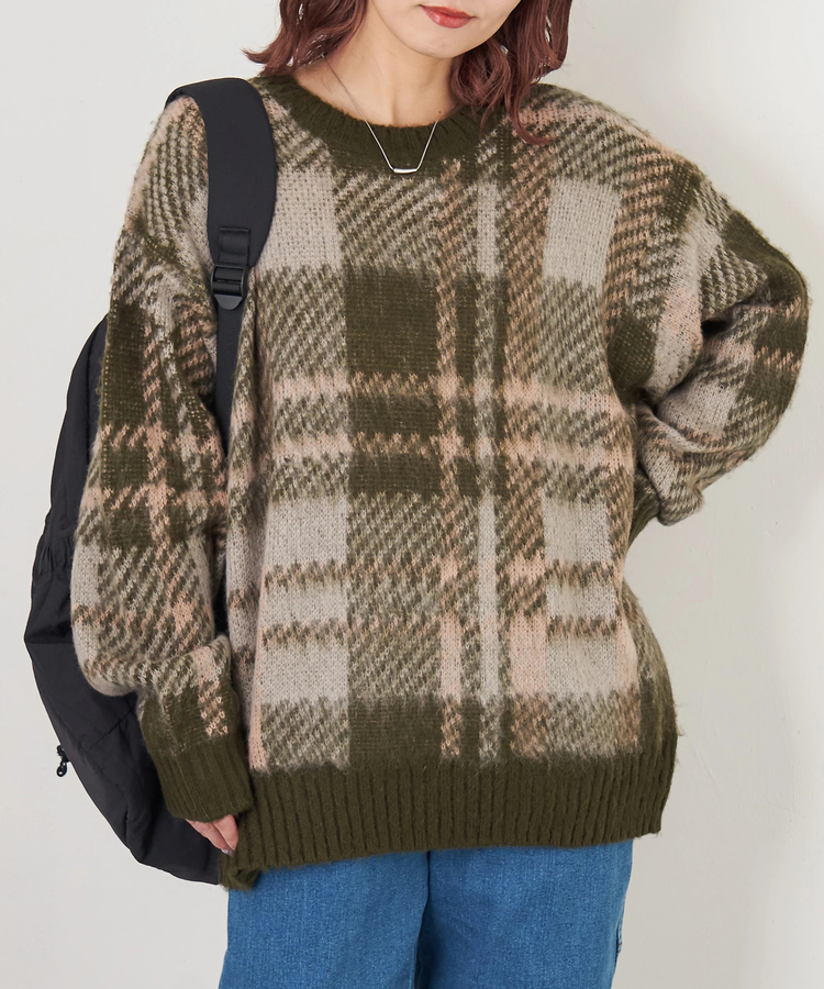 CUBE SUGAR(キューブシュガー) |【秋冬新作】モヘアタッチ ニット ジャガード チェック柄 プルオーバー