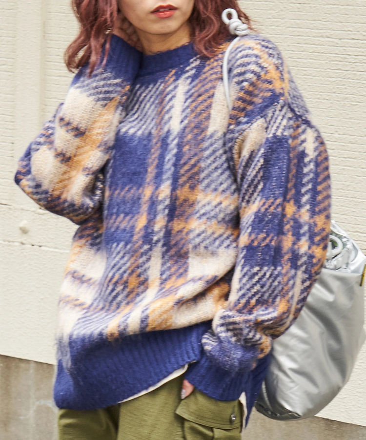 CUBE SUGAR(キューブシュガー) |【秋冬新作】モヘアタッチ ニット ジャガード チェック柄 プルオーバー