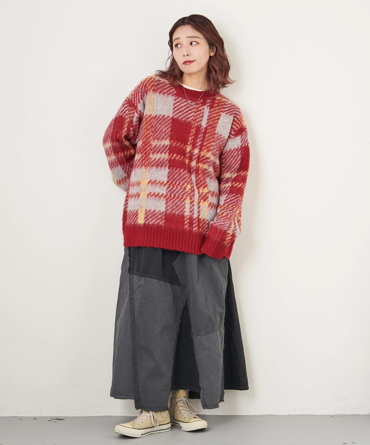 CUBE SUGAR(キューブシュガー) |【秋冬新作】モヘアタッチ ニット ジャガード チェック柄 プルオーバー