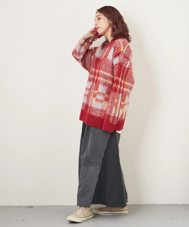 CUBE SUGAR(キューブシュガー) |【秋冬新作】モヘアタッチ ニット ジャガード チェック柄 プルオーバー