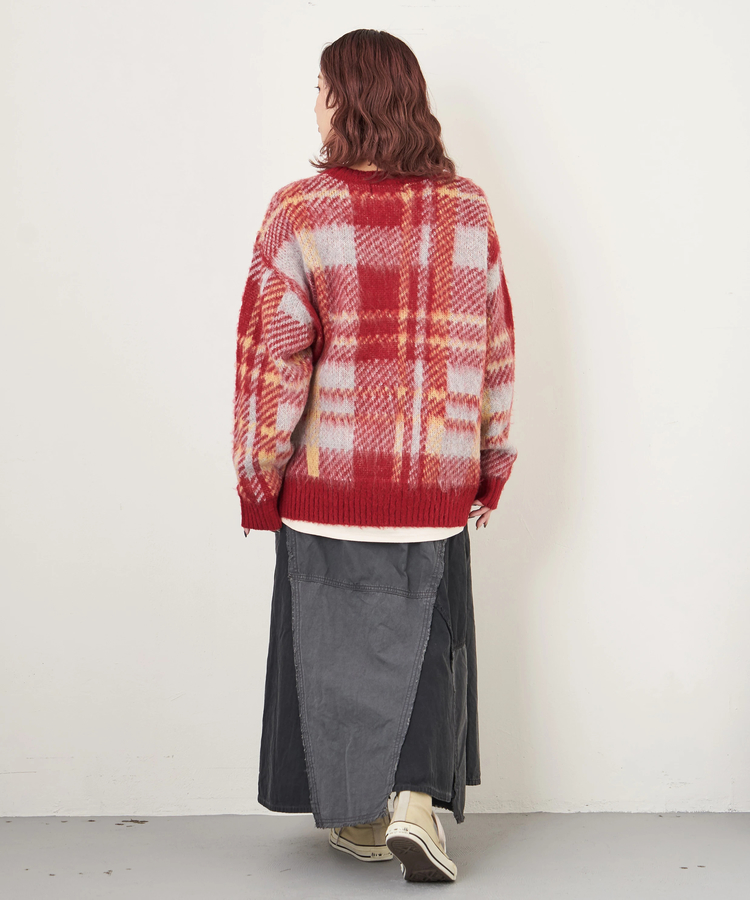 CUBE SUGAR(キューブシュガー) |【秋冬新作】モヘアタッチ ニット ジャガード チェック柄 プルオーバー