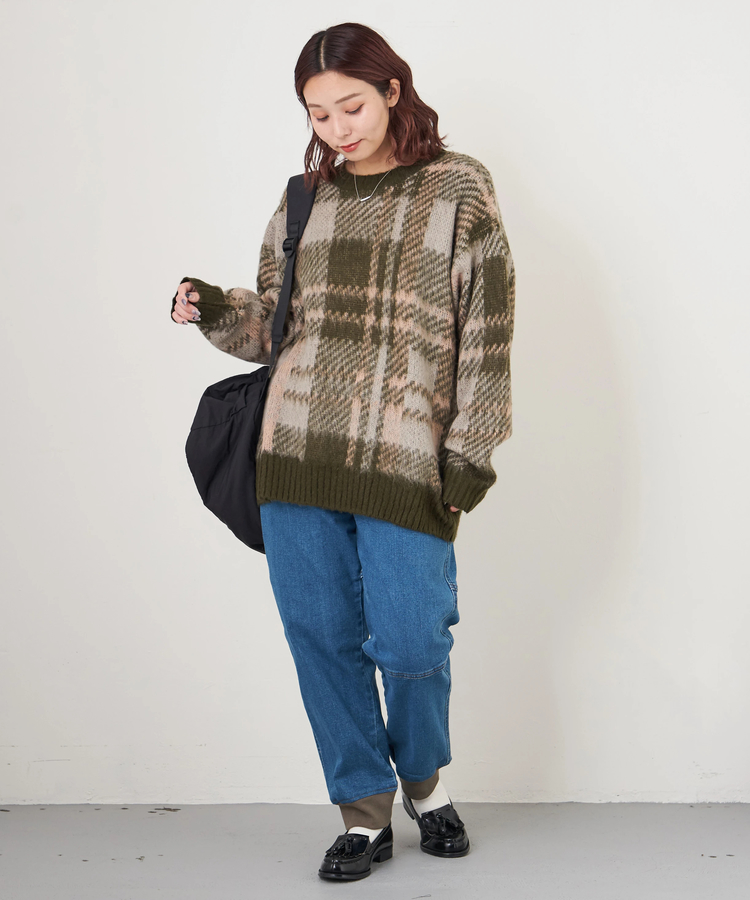 CUBE SUGAR(キューブシュガー) |【秋冬新作】モヘアタッチ ニット ジャガード チェック柄 プルオーバー