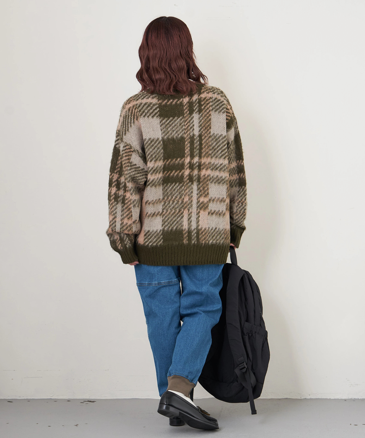 CUBE SUGAR(キューブシュガー) |【秋冬新作】モヘアタッチ ニット ジャガード チェック柄 プルオーバー