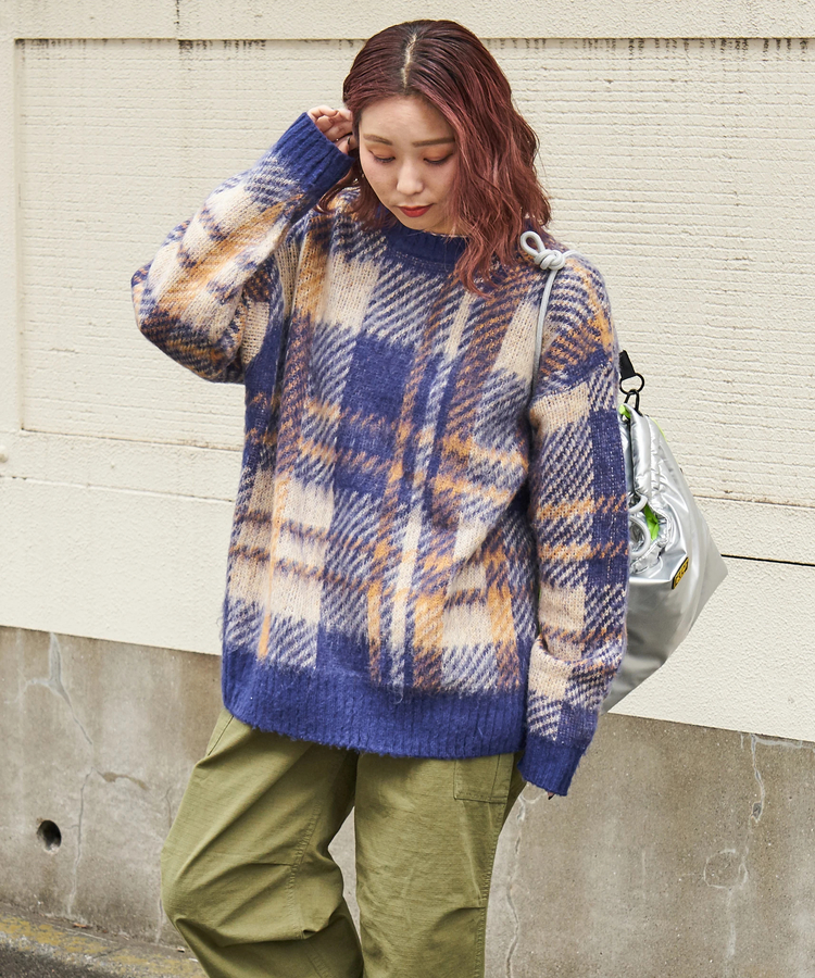 CUBE SUGAR(キューブシュガー) |【秋冬新作】モヘアタッチ ニット ジャガード チェック柄 プルオーバー