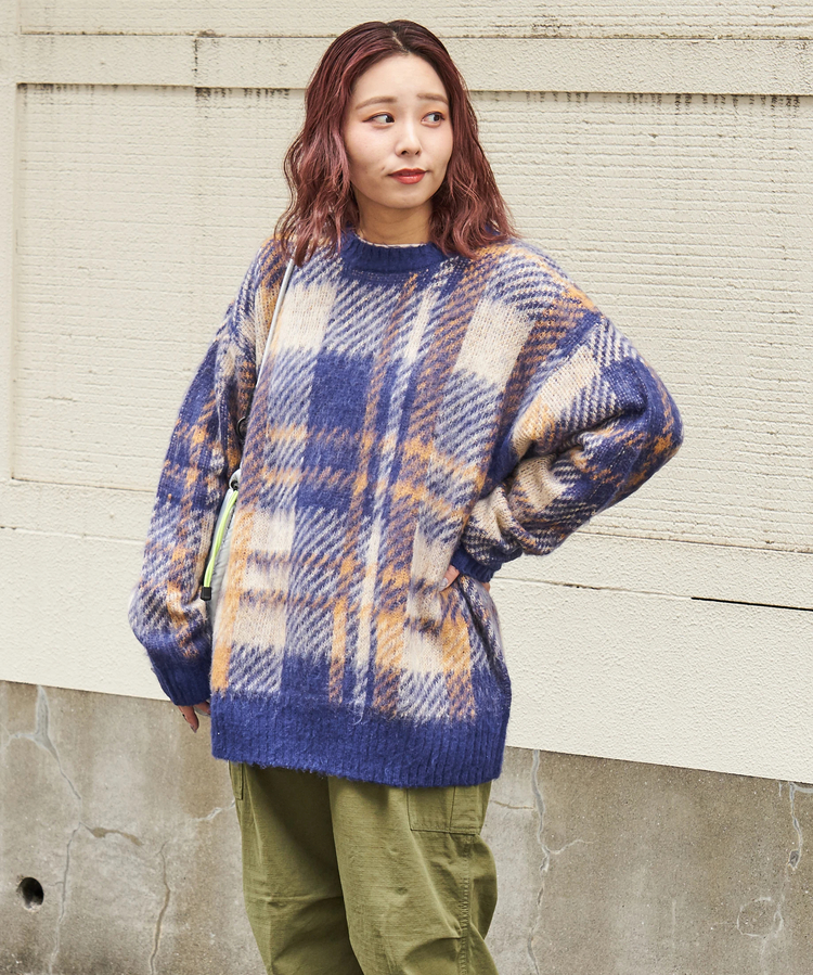 CUBE SUGAR(キューブシュガー) |【秋冬新作】モヘアタッチ ニット ジャガード チェック柄 プルオーバー