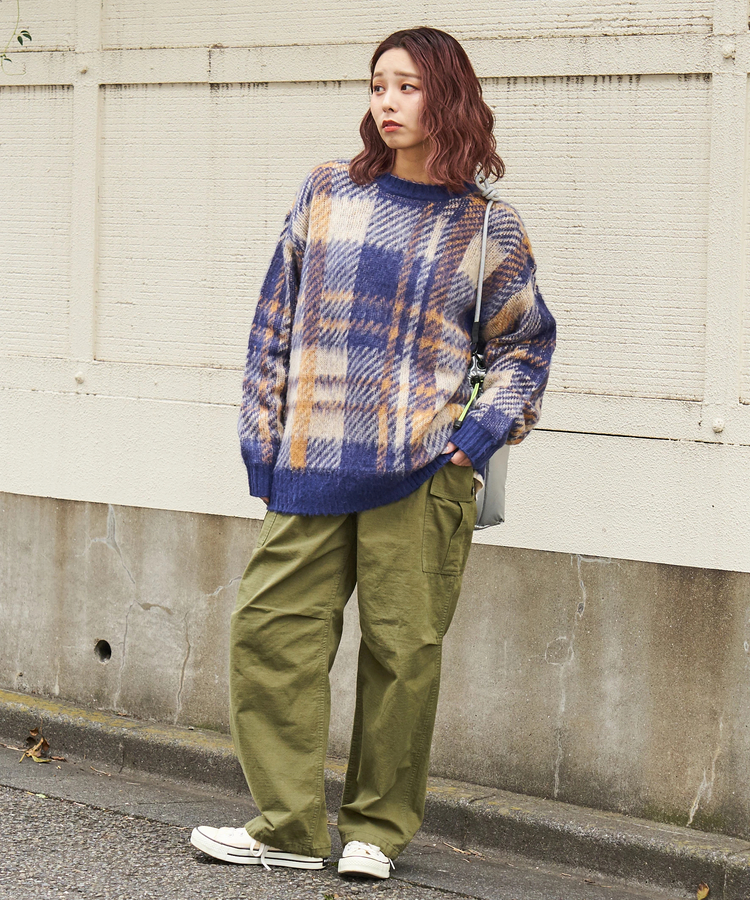 CUBE SUGAR(キューブシュガー) |【秋冬新作】モヘアタッチ ニット ジャガード チェック柄 プルオーバー