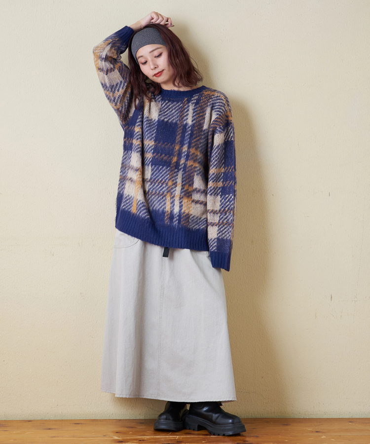 CUBE SUGAR(キューブシュガー) |【秋冬新作】モヘアタッチ ニット ジャガード チェック柄 プルオーバー
