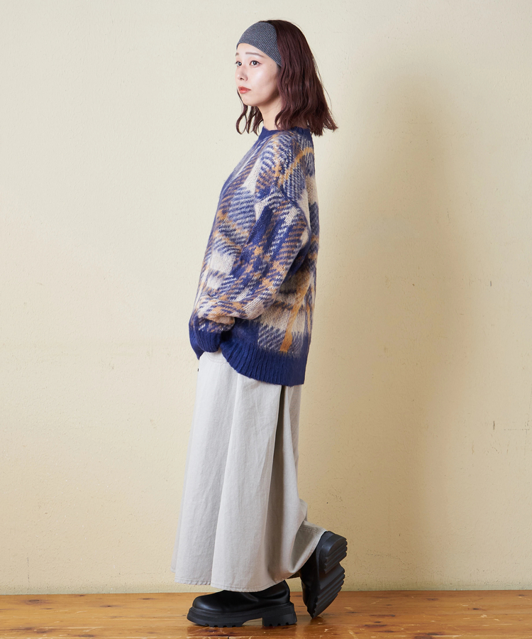 CUBE SUGAR(キューブシュガー) |【秋冬新作】モヘアタッチ ニット ジャガード チェック柄 プルオーバー