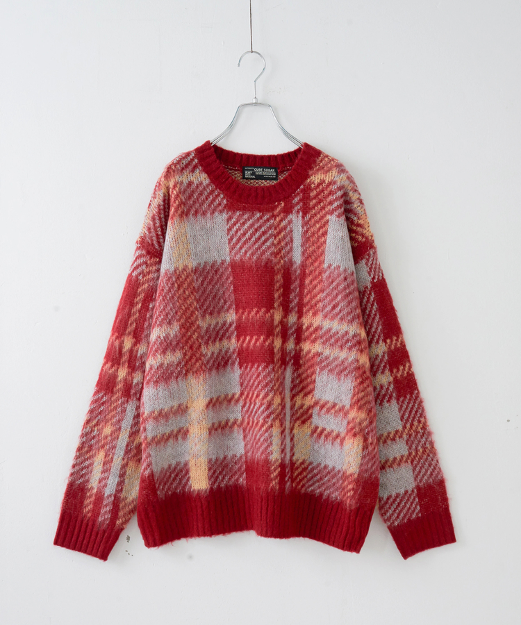 CUBE SUGAR(キューブシュガー) |【秋冬新作】モヘアタッチ ニット ジャガード チェック柄 プルオーバー