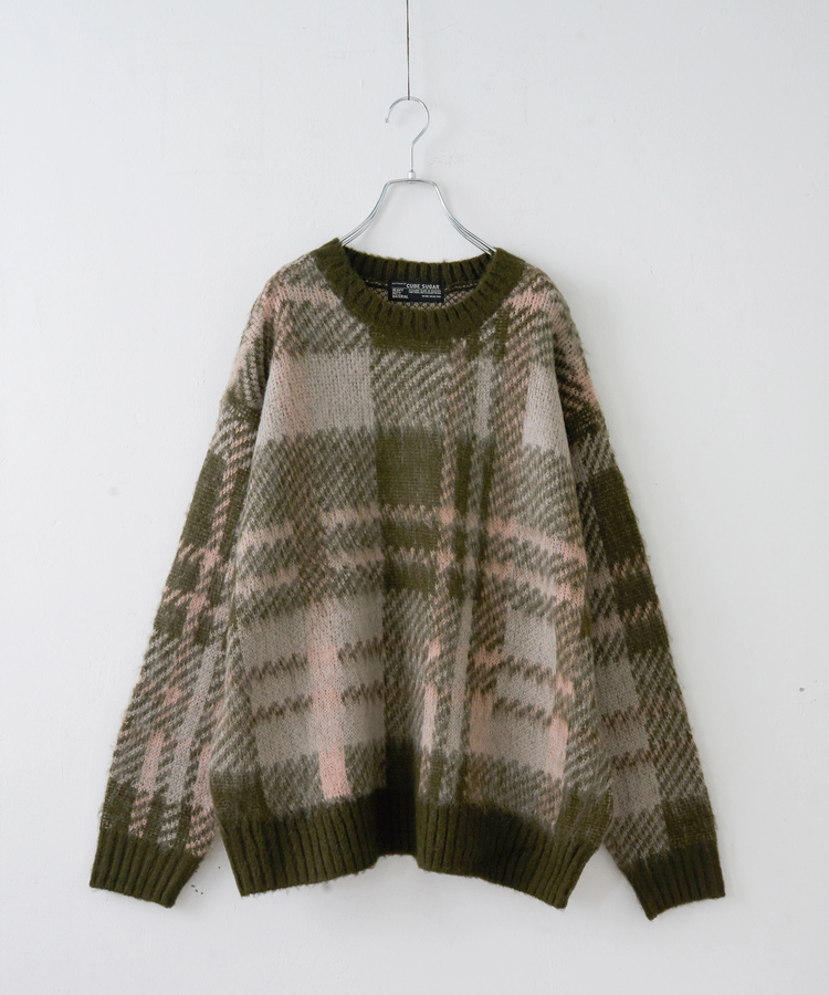 CUBE SUGAR(キューブシュガー) |【秋冬新作】モヘアタッチ ニット ジャガード チェック柄 プルオーバー