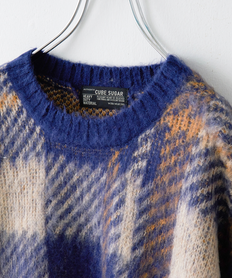 CUBE SUGAR(キューブシュガー) |【秋冬新作】モヘアタッチ ニット ジャガード チェック柄 プルオーバー