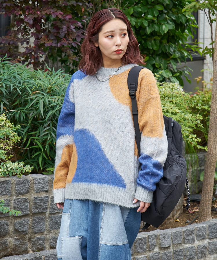 CUBE SUGAR(キューブシュガー) |【秋冬新作】モヘアタッチ ニット ジャガード マーブル柄 プルオーバー