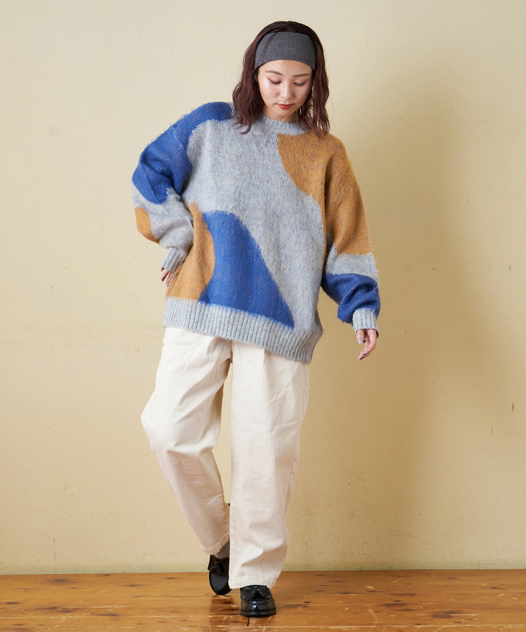 CUBE SUGAR(キューブシュガー) |【秋冬新作】モヘアタッチ ニット ジャガード マーブル柄 プルオーバー