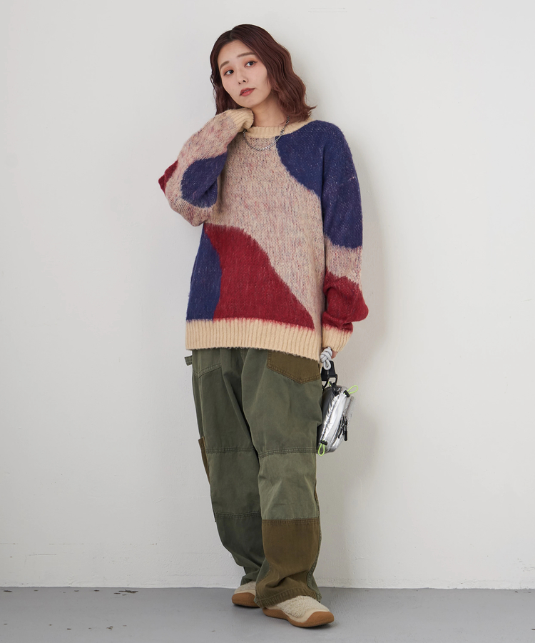 CUBE SUGAR(キューブシュガー) |【秋冬新作】モヘアタッチ ニット ジャガード マーブル柄 プルオーバー