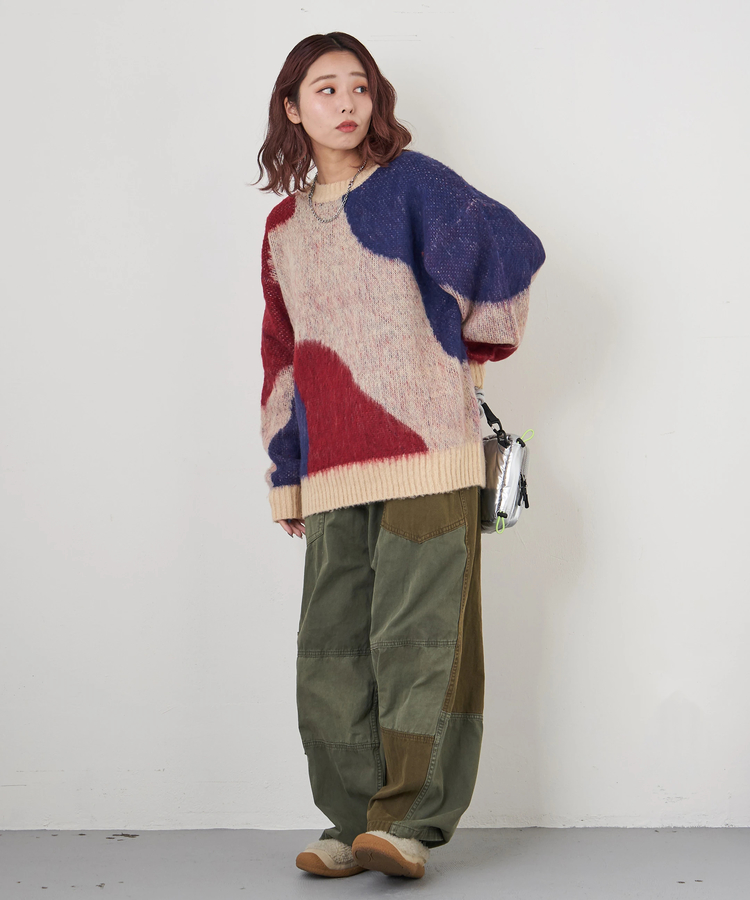 CUBE SUGAR(キューブシュガー) |【秋冬新作】モヘアタッチ ニット ジャガード マーブル柄 プルオーバー