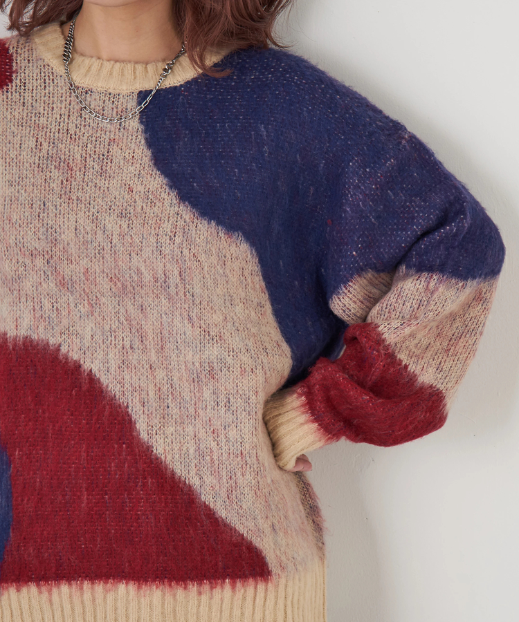 CUBE SUGAR(キューブシュガー) |【秋冬新作】モヘアタッチ ニット ジャガード マーブル柄 プルオーバー