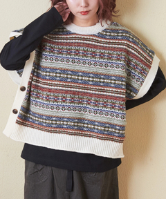 【秋冬新作】9NM ピーチヤーン 2Way ジャガード ニット ベスト