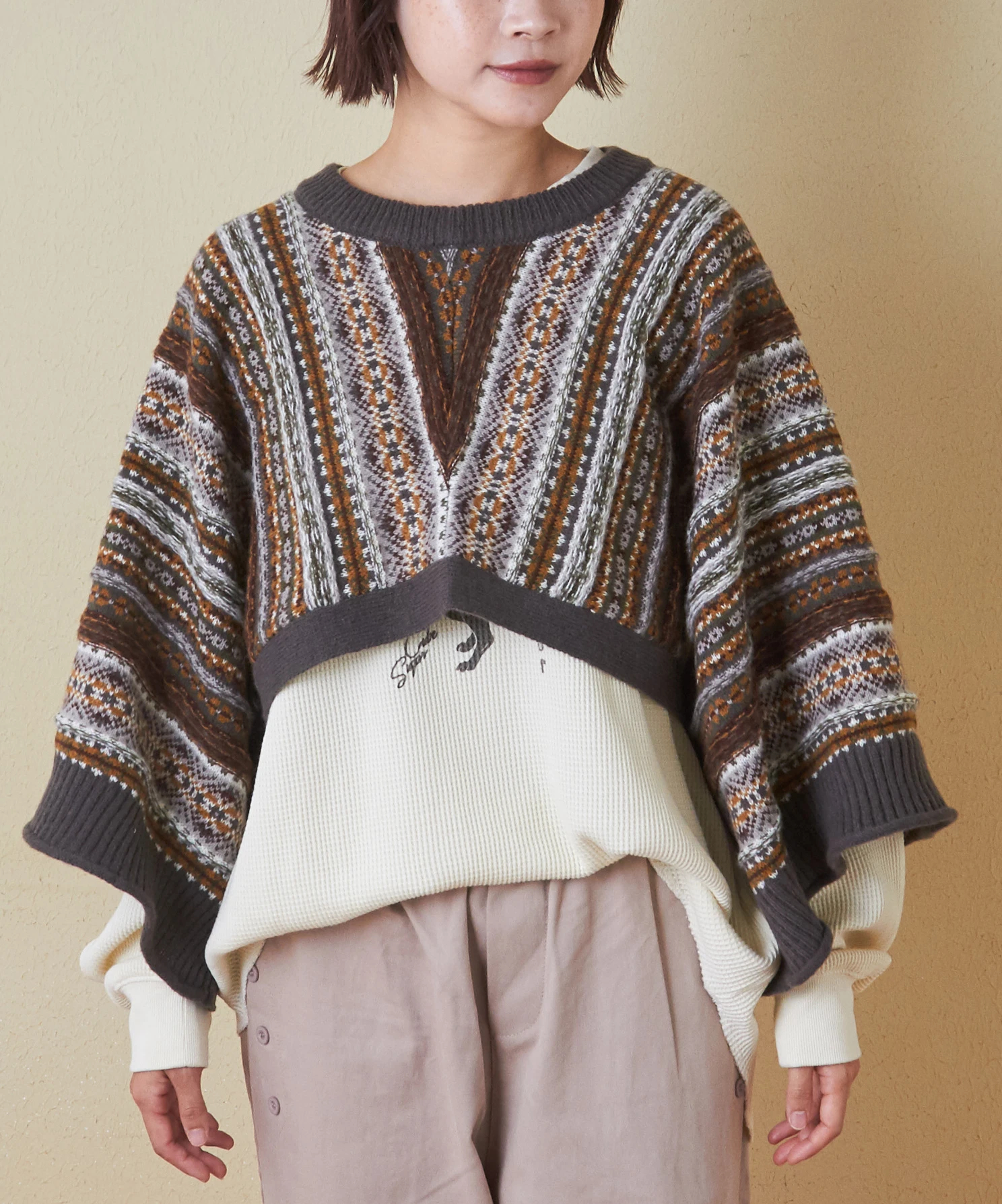 秋新作】9NM ピーチヤーン 2Way ジャガード ニット ベスト