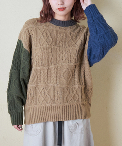 【秋冬新作】9NM ピーチヤーン アラン柄 プルオーバー ニット