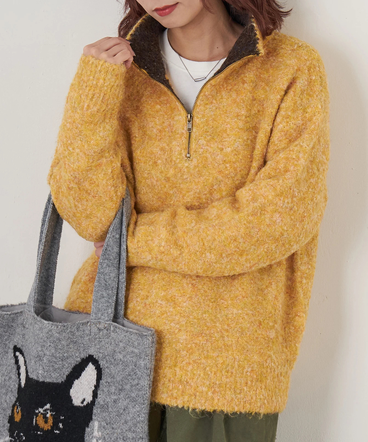 CUBE SUGAR(キューブシュガー) |【秋冬新作】1/4.6ループヤーン ハーフジップ プルオーバー ニット