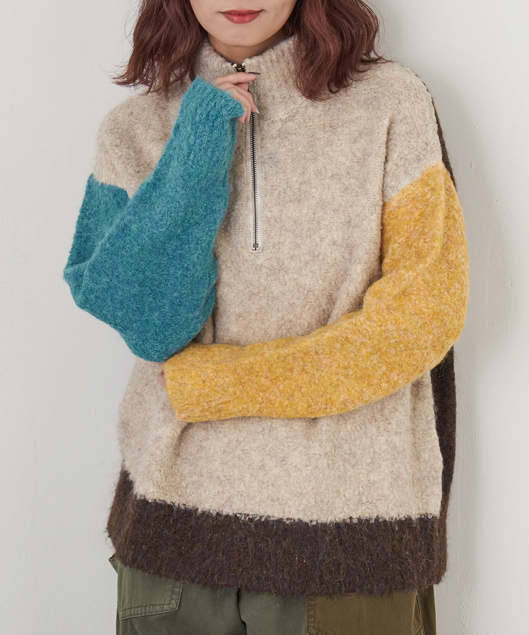 CUBE SUGAR(キューブシュガー) |【秋冬新作】1/4.6ループヤーン ハーフジップ プルオーバー ニット