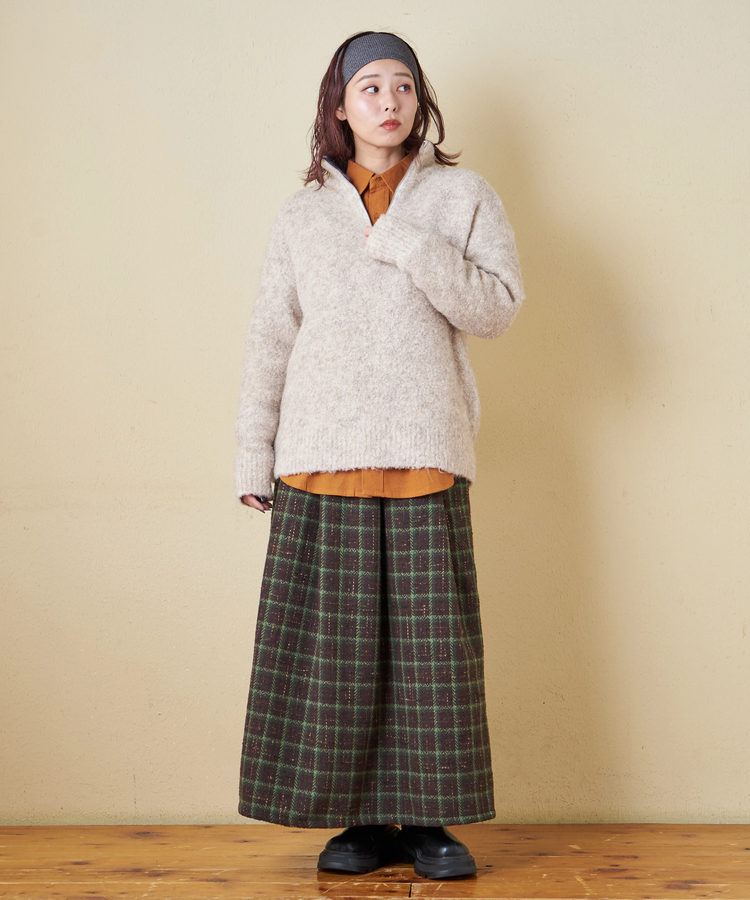 CUBE SUGAR(キューブシュガー) |【秋冬新作】1/4.6ループヤーン ハーフジップ プルオーバー ニット