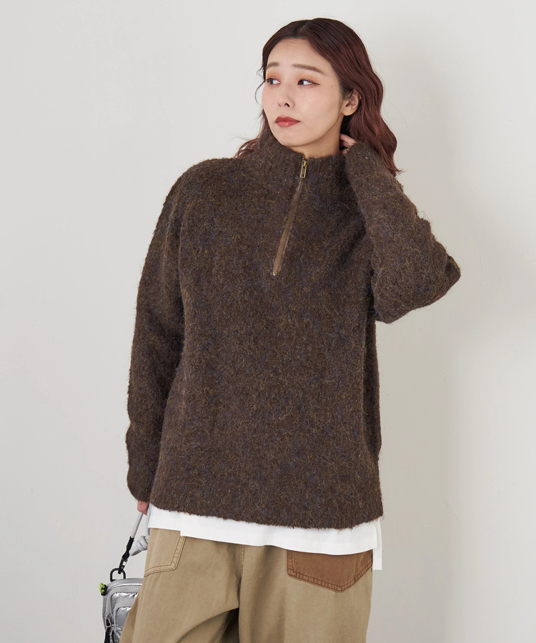 CUBE SUGAR(キューブシュガー) |【秋冬新作】1/4.6ループヤーン ハーフジップ プルオーバー ニット