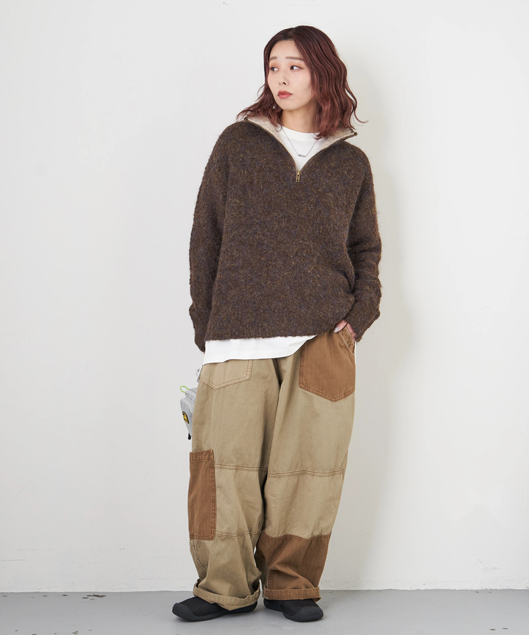 CUBE SUGAR(キューブシュガー) |【秋冬新作】1/4.6ループヤーン ハーフジップ プルオーバー ニット