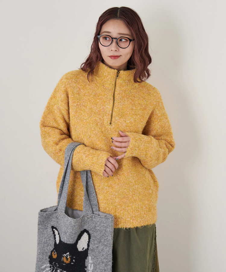 CUBE SUGAR(キューブシュガー) |【秋冬新作】1/4.6ループヤーン ハーフジップ プルオーバー ニット