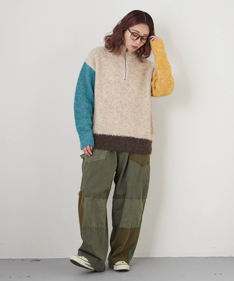 CUBE SUGAR(キューブシュガー) |【秋冬新作】1/4.6ループヤーン ハーフジップ プルオーバー ニット