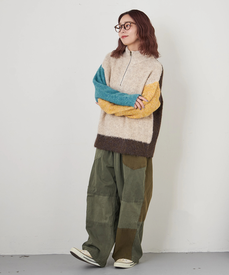 CUBE SUGAR(キューブシュガー) |【秋冬新作】1/4.6ループヤーン ハーフジップ プルオーバー ニット