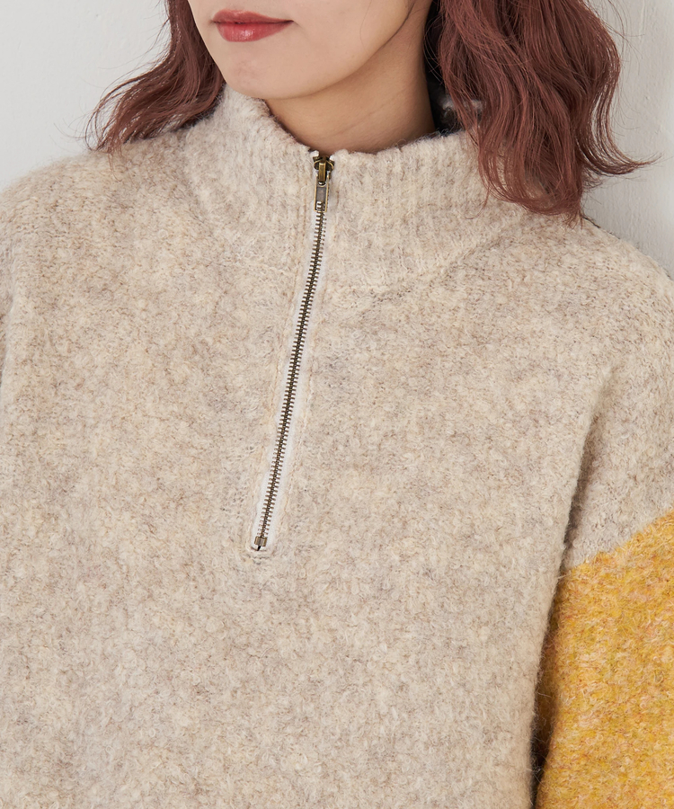 CUBE SUGAR(キューブシュガー) |【秋冬新作】1/4.6ループヤーン ハーフジップ プルオーバー ニット