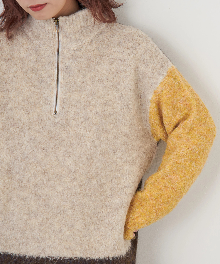 CUBE SUGAR(キューブシュガー) |【秋冬新作】1/4.6ループヤーン ハーフジップ プルオーバー ニット