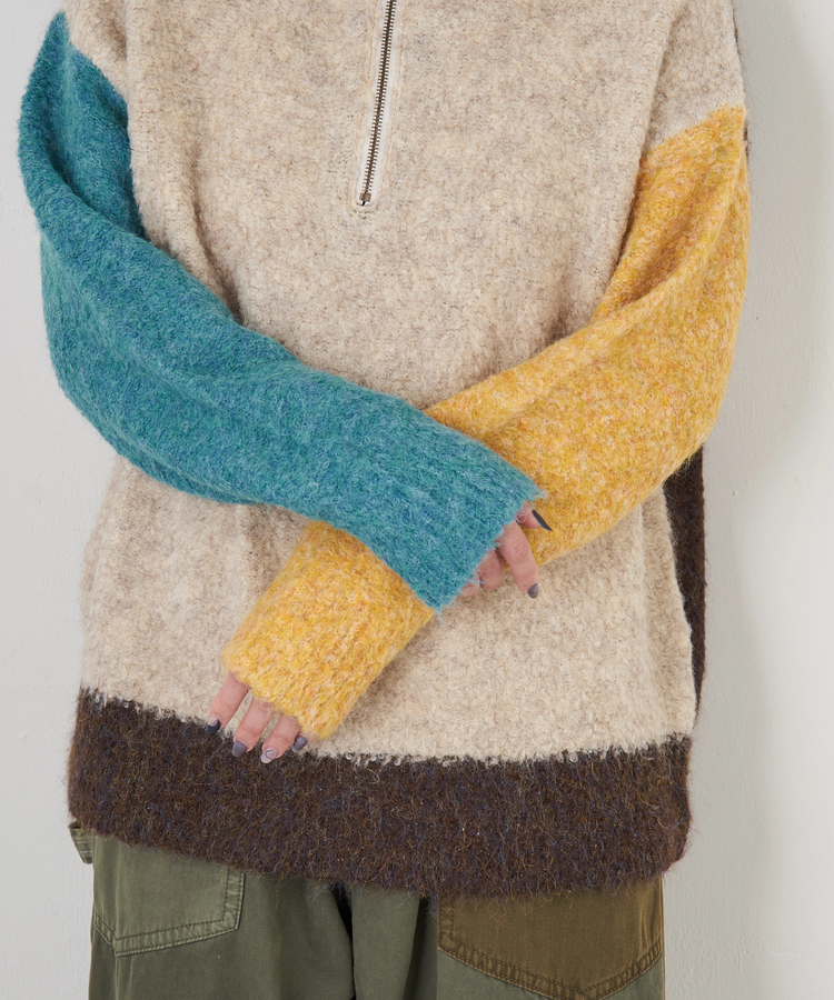 CUBE SUGAR(キューブシュガー) |【秋冬新作】1/4.6ループヤーン ハーフジップ プルオーバー ニット