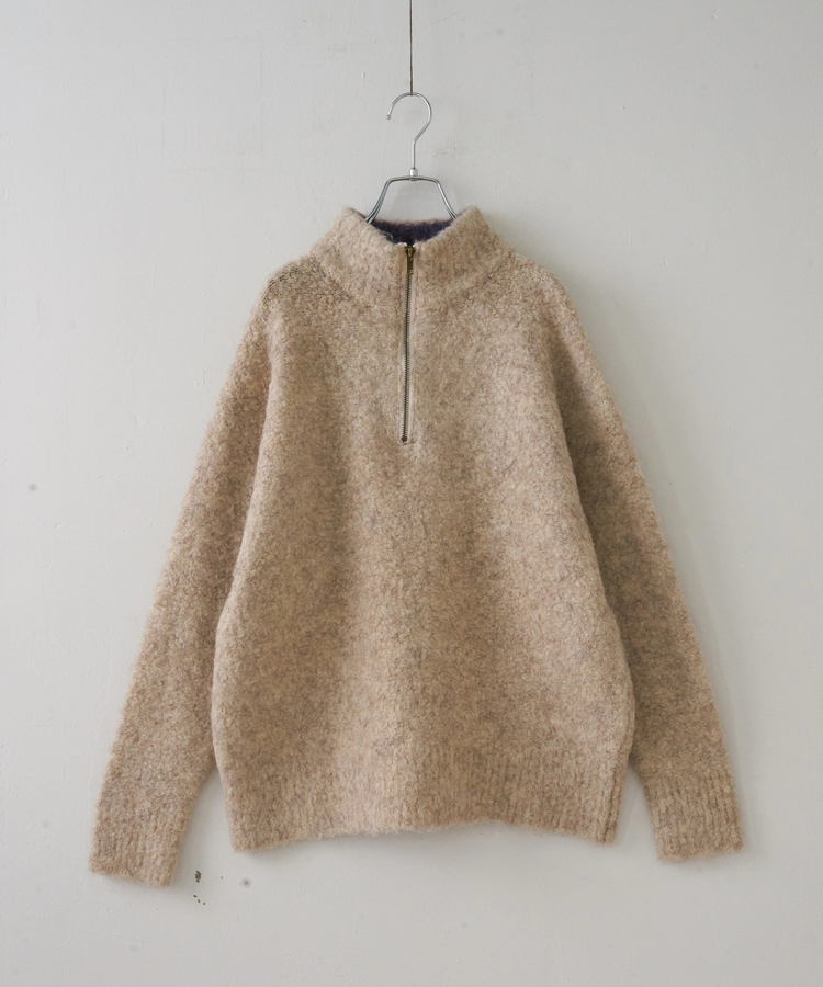 CUBE SUGAR(キューブシュガー) |【秋冬新作】1/4.6ループヤーン ハーフジップ プルオーバー ニット