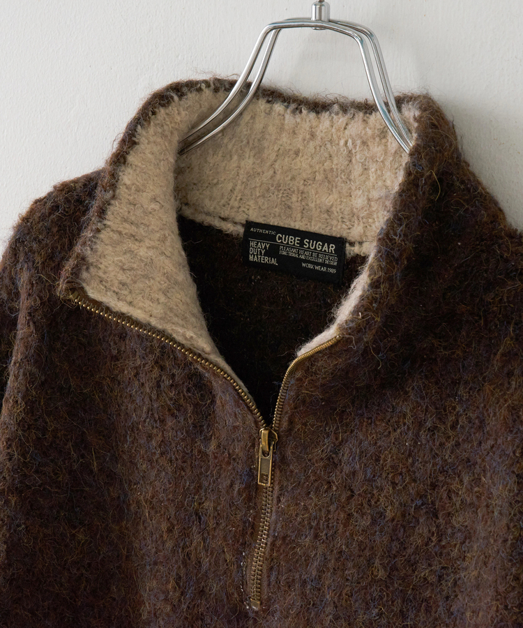 CUBE SUGAR(キューブシュガー) |【秋冬新作】1/4.6ループヤーン ハーフジップ プルオーバー ニット