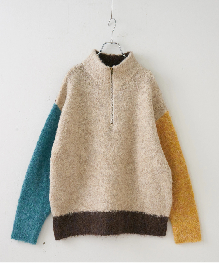 CUBE SUGAR(キューブシュガー) |【秋冬新作】1/4.6ループヤーン ハーフジップ プルオーバー ニット
