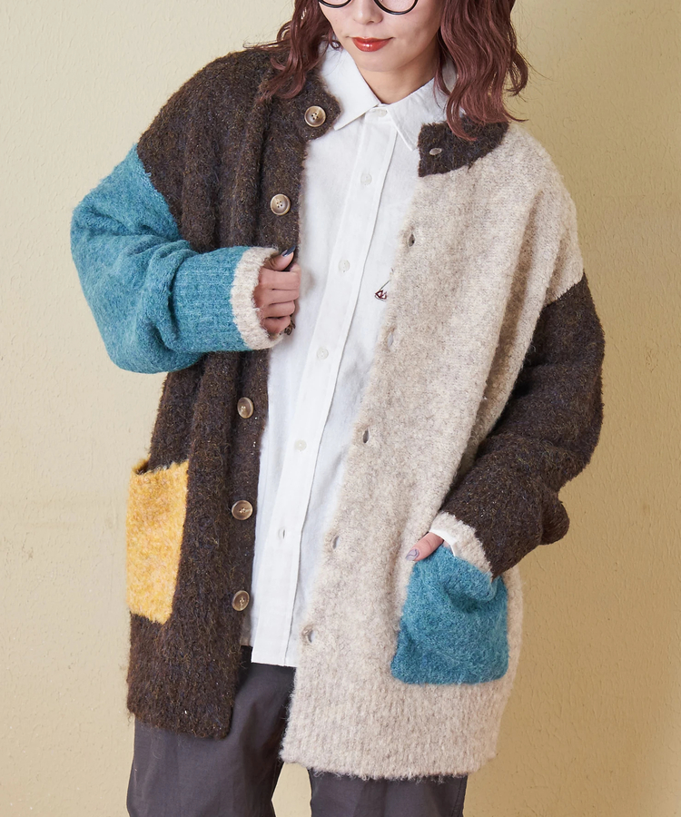 CUBE SUGAR(キューブシュガー) |【秋冬新作】1/4.6ループヤーン ニット クルーネック カーディガン