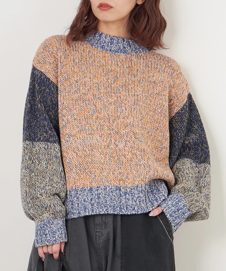 CUBE SUGAR(キューブシュガー) |【秋冬新作】バルキー Ac8本 ミックス ニット 配色 切替 プルオーバー