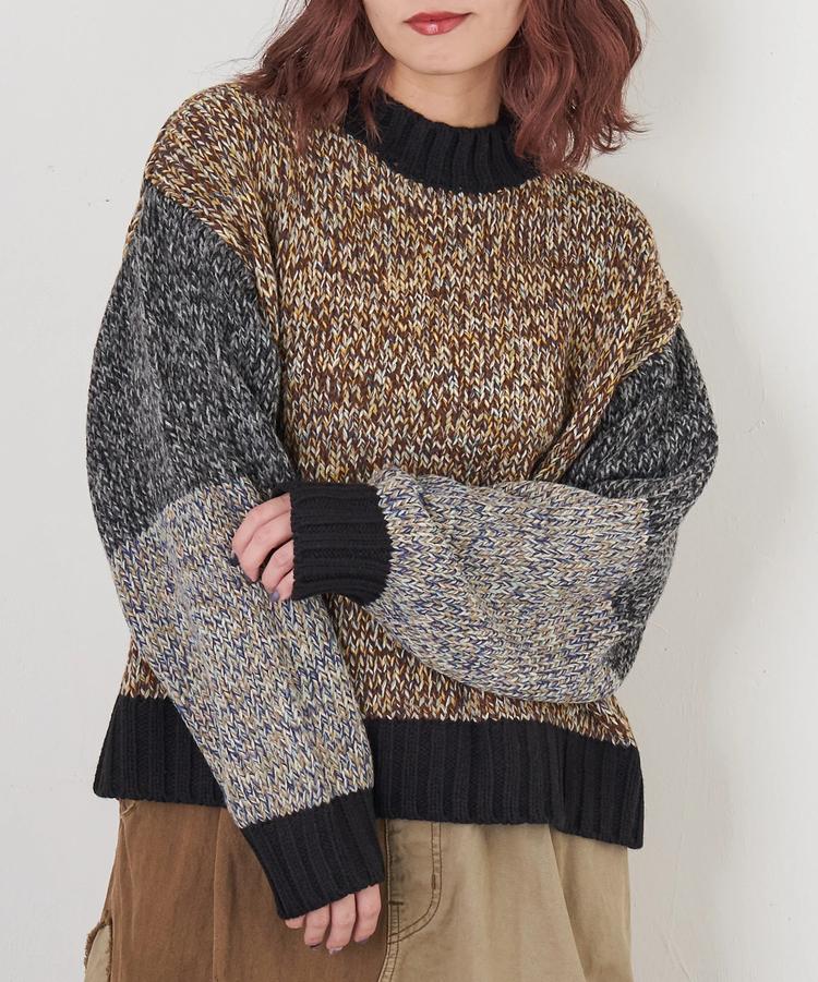 CUBE SUGAR(キューブシュガー) |【秋冬新作】バルキー Ac8本 ミックス ニット 配色 切替 プルオーバー